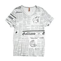 John Galliano News Paper Patterned V-Neck Tee