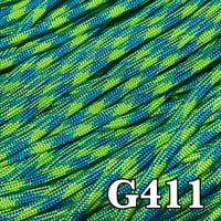 G411 ターコイズ×ライム パラコード 4mm 100m 光沢あり