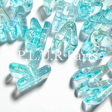 オーロラ クリアターコイズ  アルファベット 大穴ビーズ まとめ売り