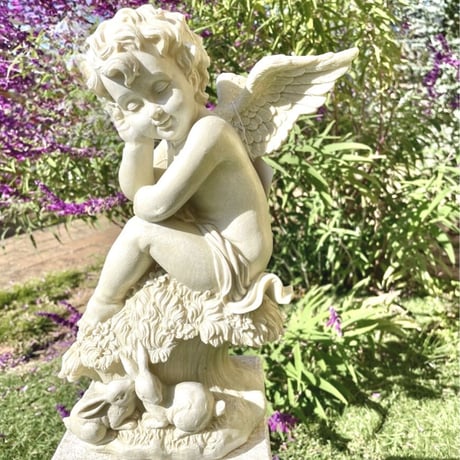 うたたねエンジェルとうさぎ　天使とうさぎの置物　ガーデニング　庭 オープン記念価格