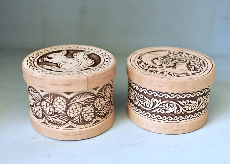 ロシア雑貨・白樺細工・ベレスタ・伝統工芸品・収納ボックス・ハンドペイントいちご 白樺細工ベレスタ ボックス 小箱 ライチョウ シベリア杉の実