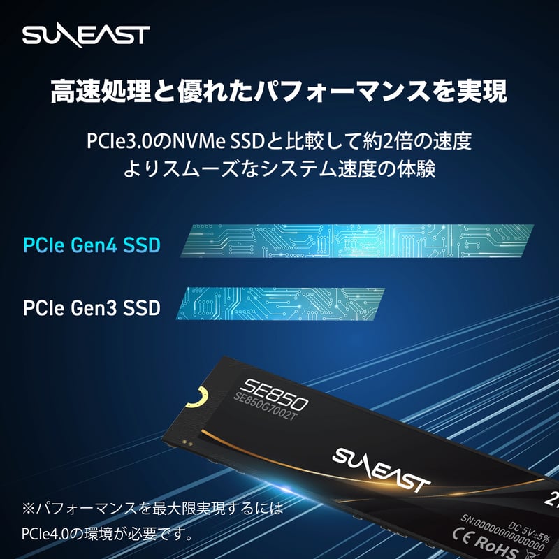 SUNEAST NVMe SSD 2TB PCIe Gen4×4 PS5確認済み ヒートシンク