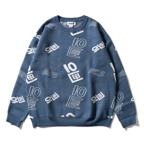《TENBOX》OG Logo Jacquard Sweater / Navy