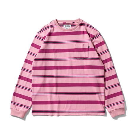 《TENBOX》Pocket L/S Tee /Pink Border