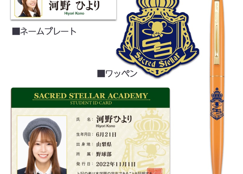 SS学園セット（学生証＋ネームプレート＋校章ワッペン＋SS学園
