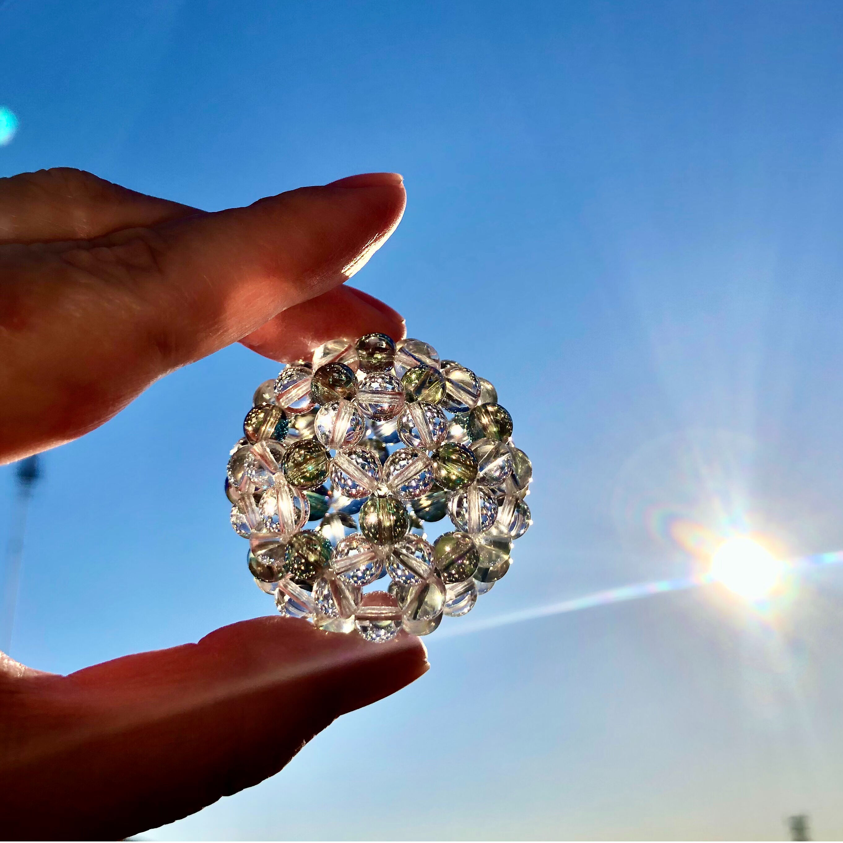 神聖幾何学フラーレン 5A水晶6mm×グリーンアクアオーラ6mm | Brilliant