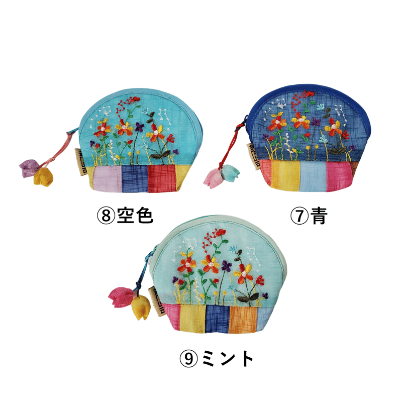 韓国伝統モシ風 花刺繍のコインポーチ【全13色】 | pok