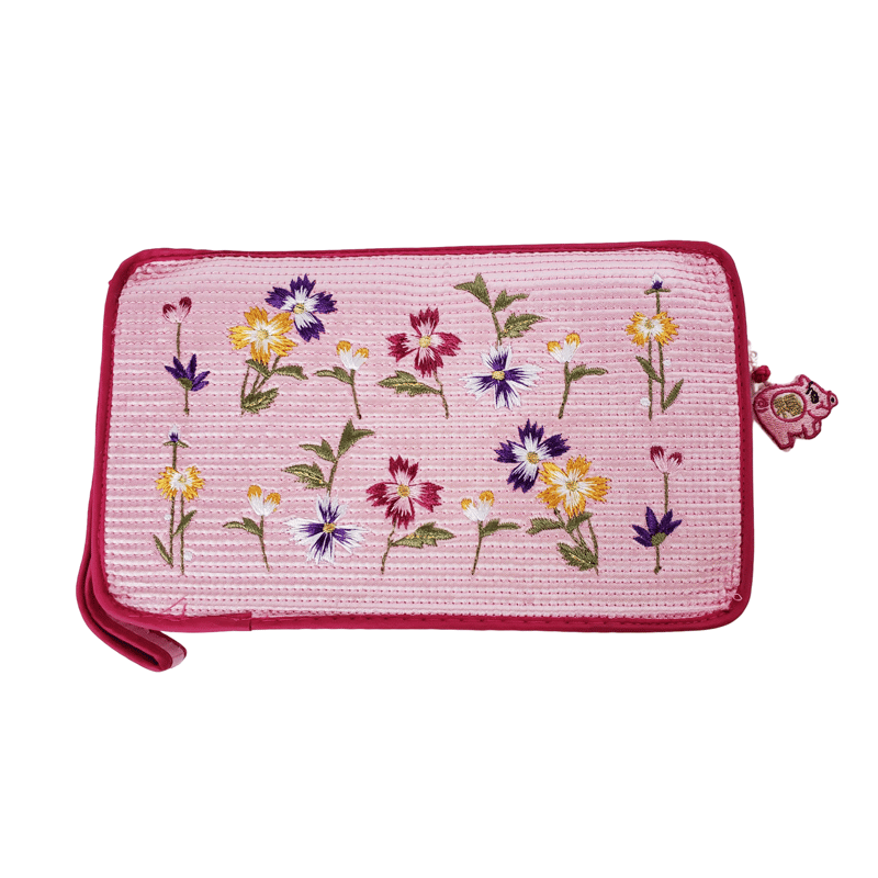 関税込★セザンヌ 綿素材 裏地&ポケット付き 花刺繍 化粧ポーチ 韓国ヌビム花刺繍ポーチ(全5色) | pok