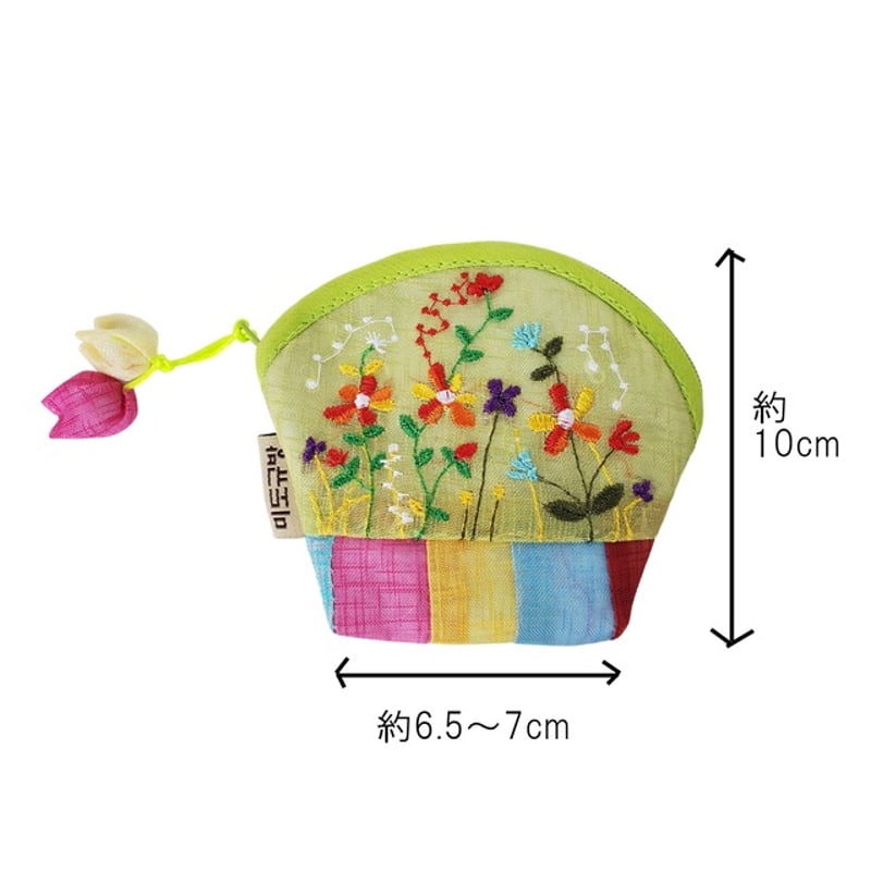韓国伝統モシ風 花刺繍のコインポーチ【全13色】 | pok