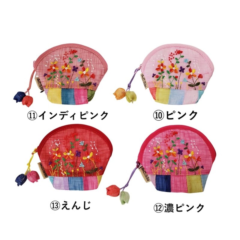 韓国伝統モシ風 花刺繍のコインポーチ【全13色】 | pok