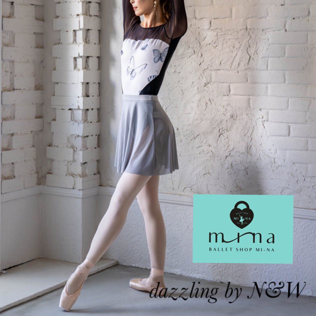 MI-NA》バタフライ柄ロングスリーブメッシュレオタードガールズ/女性