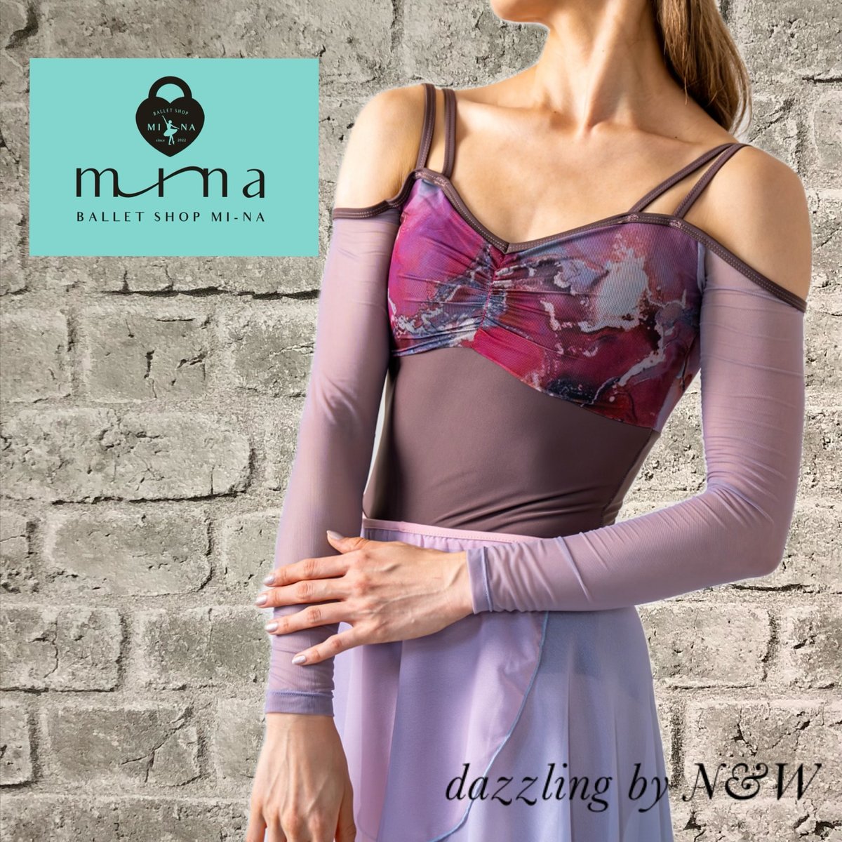 MI-NA》オフショルダー ロングスリーブ花柄 レオタード ガールズ MI-NA》オフショルダー ロングスリーブ花柄 レオタード ガールズ