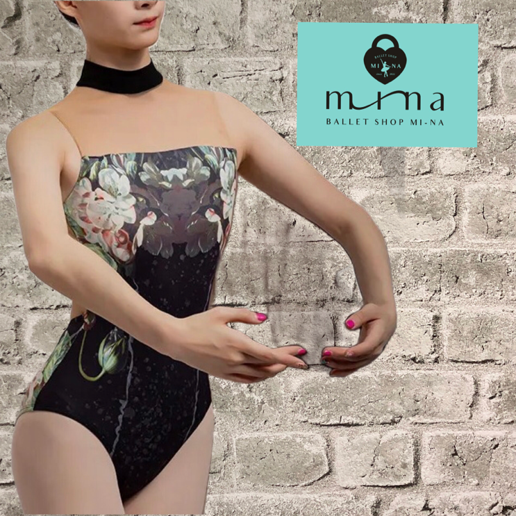 MI-NA》フラワーデザイン チョーカーハイネックレオタードガールズ