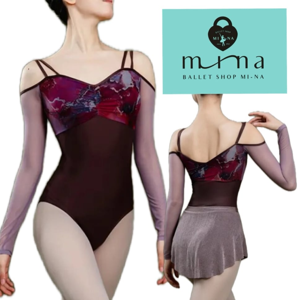 MI-NA》オフショルダー ロングスリーブ花柄 レオタード ガールズ