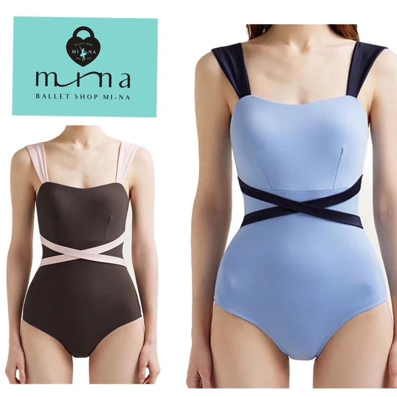 MI-NA》ウエストクロスデザイン バイカラー レオタードガールズ