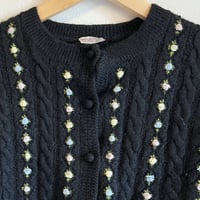 〈vintage〉 black cable cardigan with baryon rose stitch