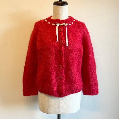 〈vintage〉mohair knit cardigan with rudder ribbon