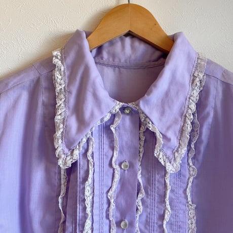 〈vintage〉lace piping long collar shirt