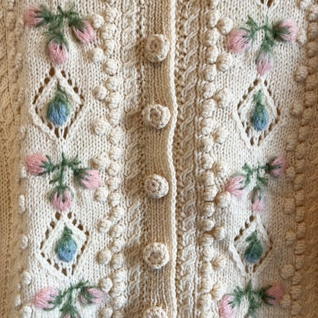 〈vintage〉made in England / mohair embroidery cable knit cardigan