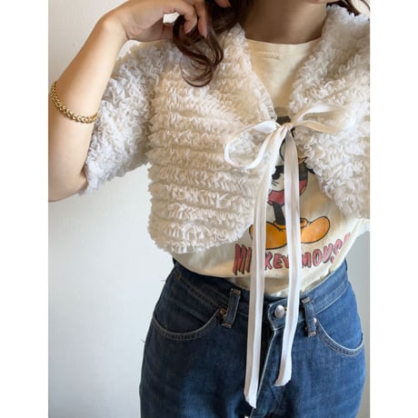 〈vintage〉teared frill bed jacket with bow