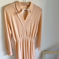 〈vintage〉salmon orange shirring switching onepiece