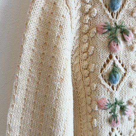 〈vintage〉made in England / mohair embroidery cable knit cardigan