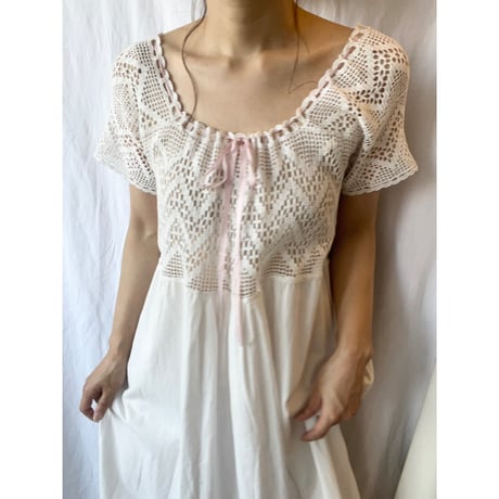 〈antique〉cotton crochet onepiece