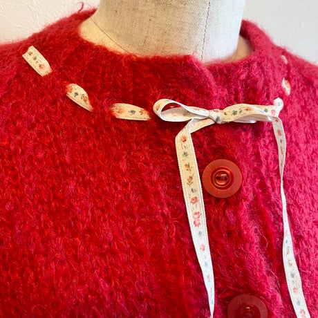 〈vintage〉mohair knit cardigan with rudder ribbon