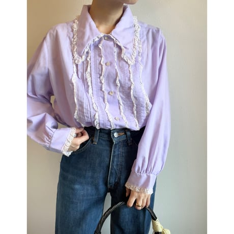 〈vintage〉lace piping long collar shirt