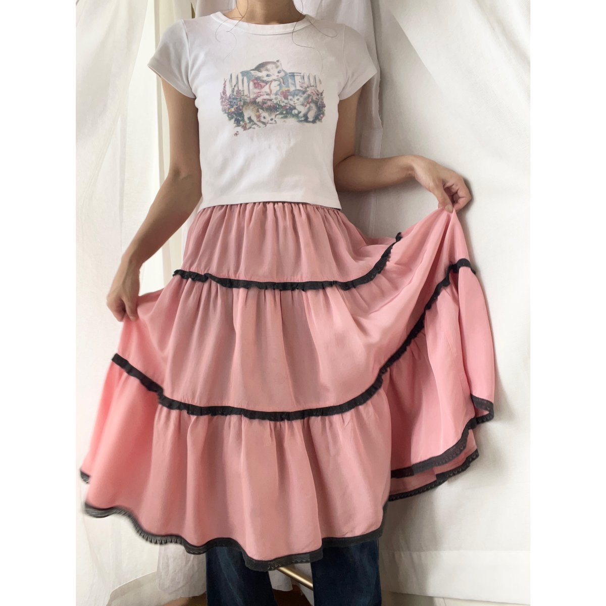 vintage〉pink tiered skirt | MEARI and AMERI vi