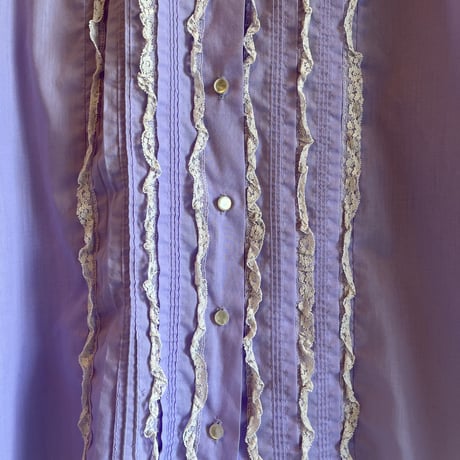 〈vintage〉lace piping long collar shirt