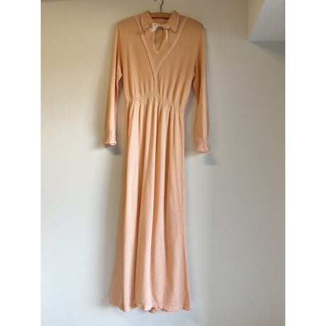 〈vintage〉salmon orange shirring switching onepiece