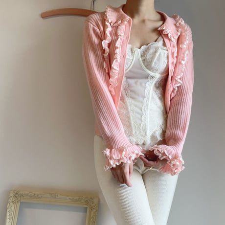 〈vintage〉made in Italy/frill design cardigan