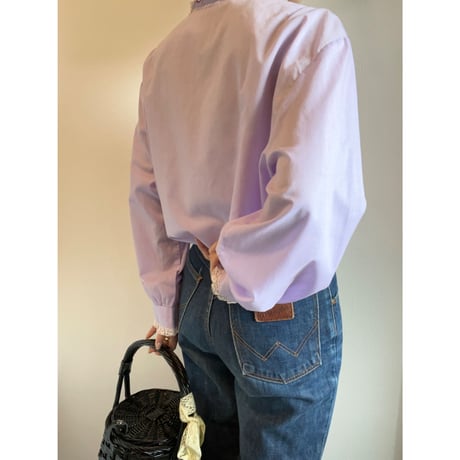 〈vintage〉lace piping long collar shirt