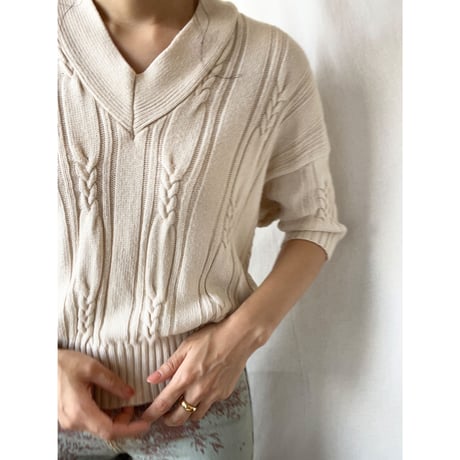 〈vintage〉made in Italy/half sleeve cable  knit