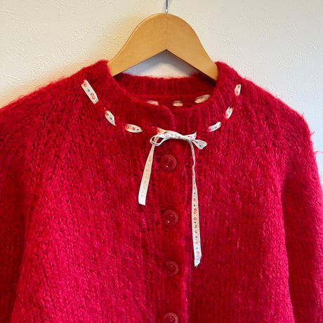〈vintage〉mohair knit cardigan with rudder ribbon