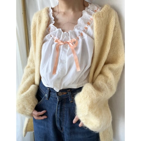 〈vintage〉volume sleeve mohair hand knit