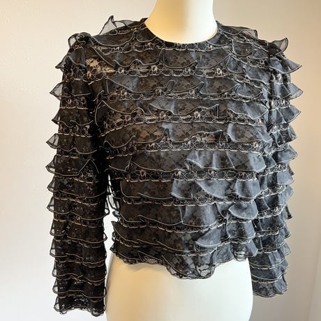 〈vintage〉black chiffon teared top