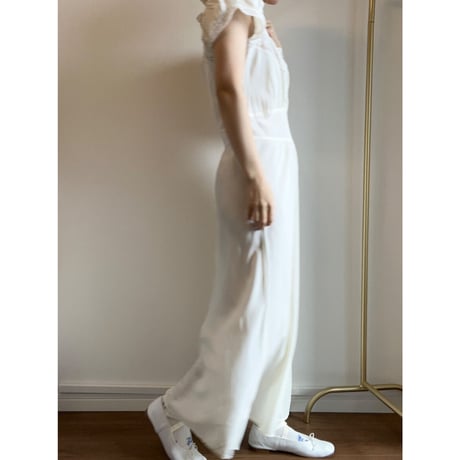 〈vintage〉puff shoulder slip with blue petit flower