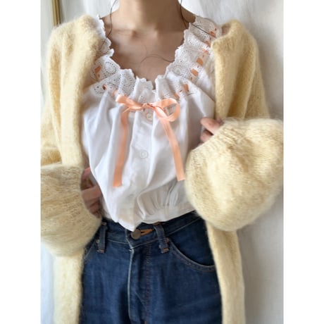 〈vintage〉volume sleeve mohair hand knit