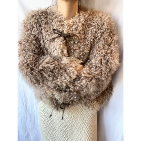 〈vintage〉curly fake fur jacket
