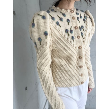 〈vintage〉puff shoulder cardigan