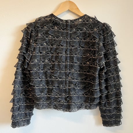 〈vintage〉black chiffon teared top