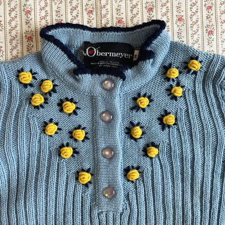 〈vintage〉 yellow rose embroidery knit