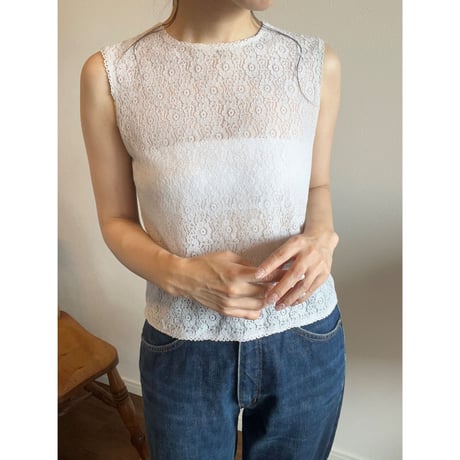 〈vintage〉pail blue lace tops