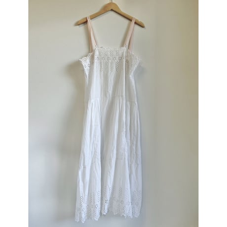 〈antique〉cotton one-piece with velours ribbon shoulder