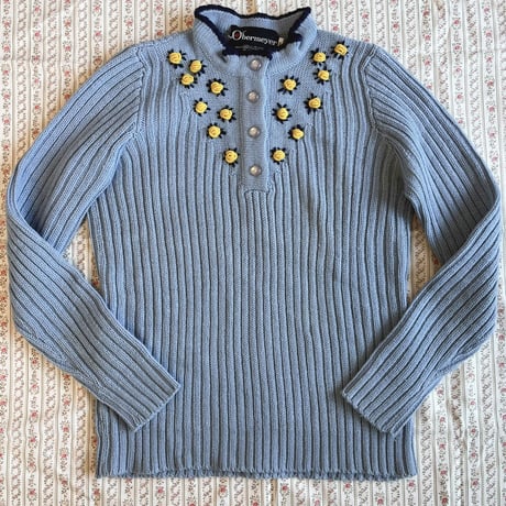 〈vintage〉 yellow rose embroidery knit
