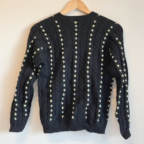 〈vintage〉 black cable cardigan with baryon rose stitch