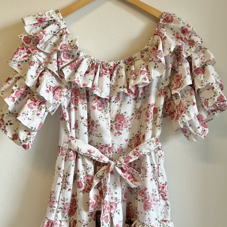 〈vintage〉rose pattern tiered dress