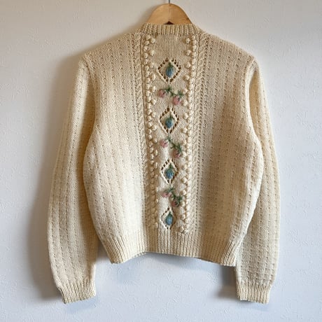 〈vintage〉made in England / mohair embroidery cable knit cardigan